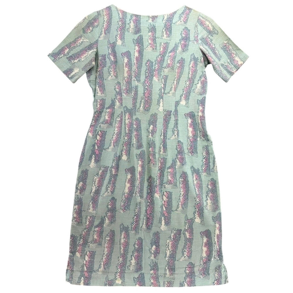 1950s Faiz & Bros Tailors India Abstract Print Short Sleeve Dress VTG Mod MCM